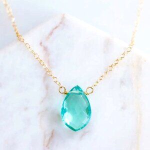 Aquamarine Quartz Tear Drop Necklace